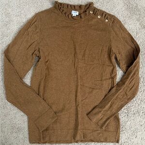 J.Crew Brown Ruffled Sweater with Gold Button Detail